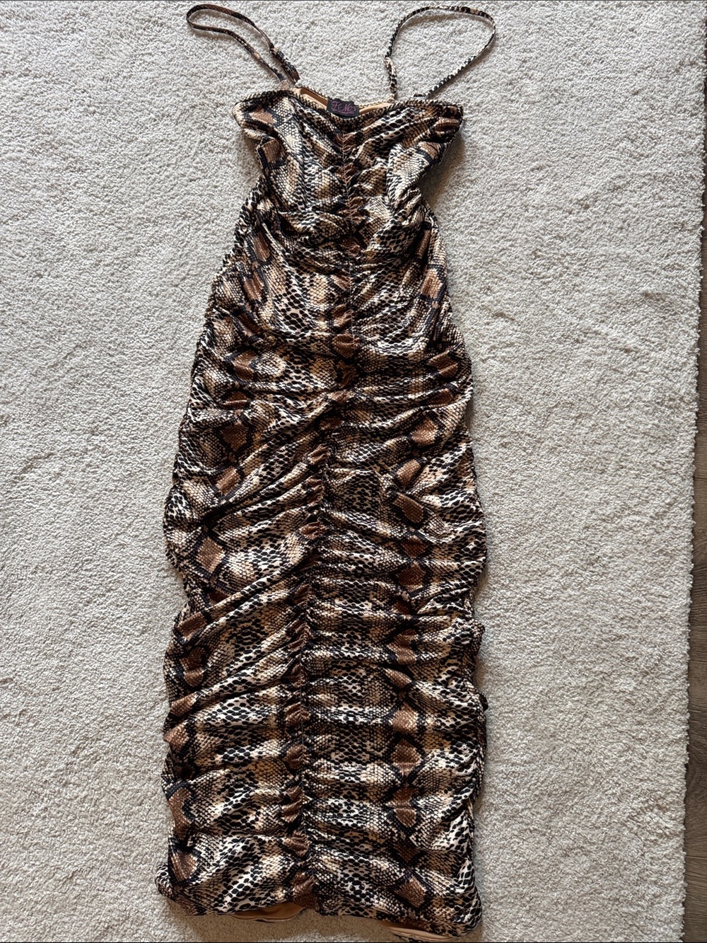 Hot Miami Styles Snake-Print Maxi Dress in Brown and Cream